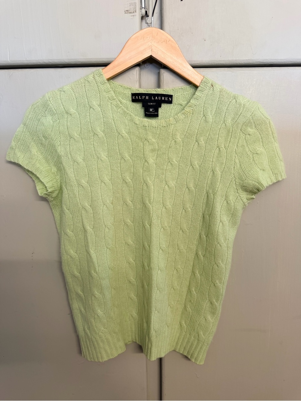 Ralph Lauren Light Green Cable Knit Short Sleeve Sweater